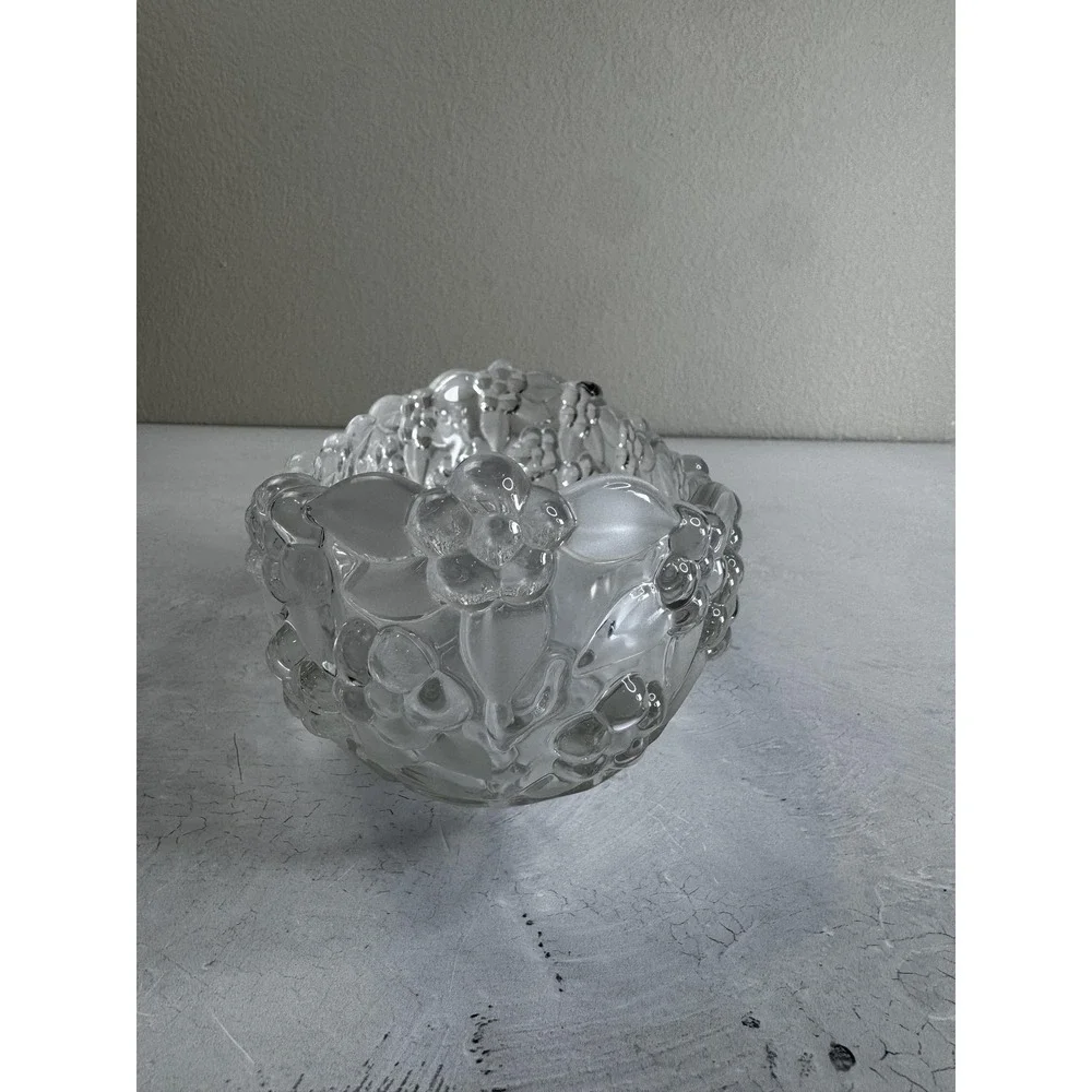 Vintage Pressed Glass Fruit Bowl Floral Embossed 11in Decorative Centerpiece Dis